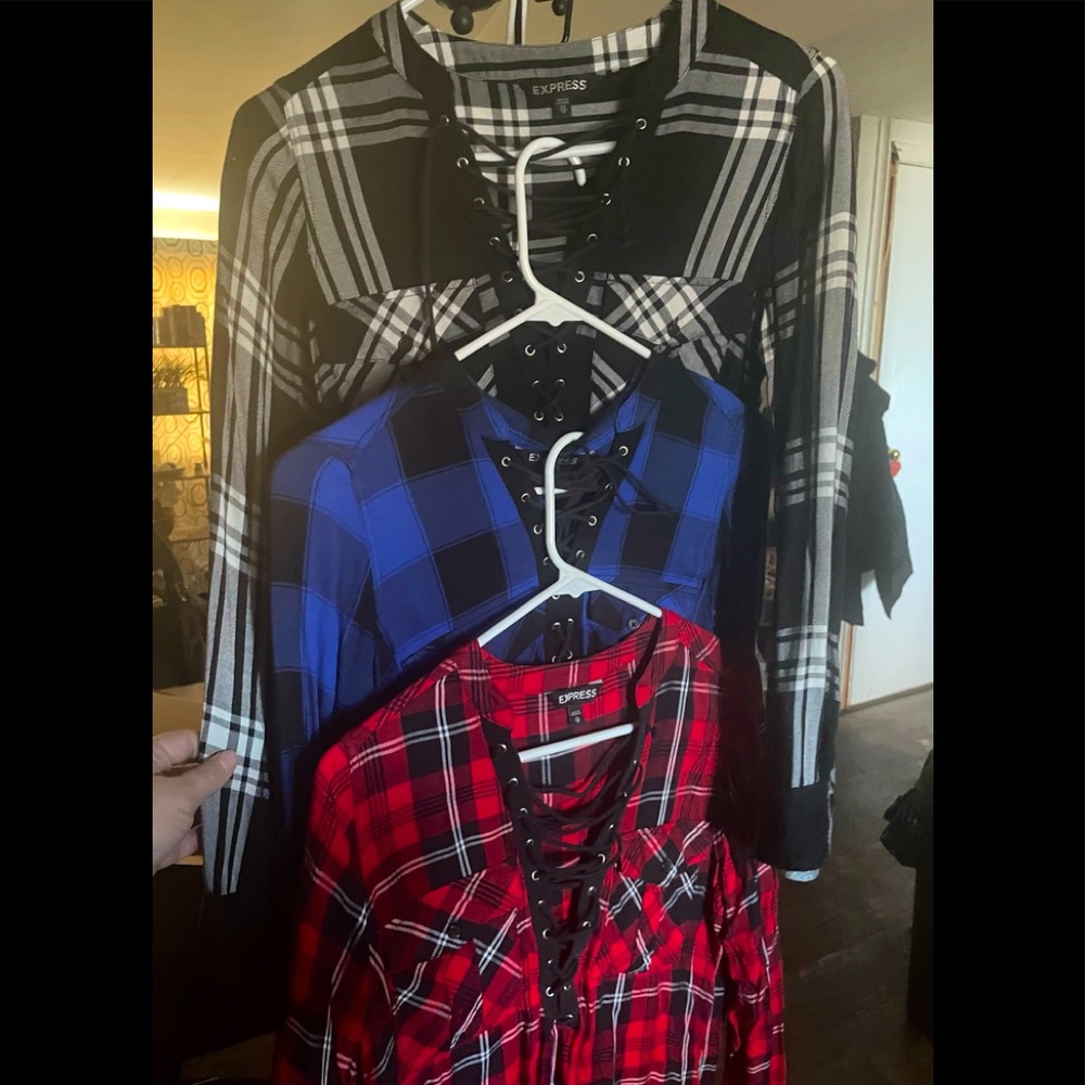 EUC Express Haul 3 Plaid Shirts with Lace Up/Criss Cross Design